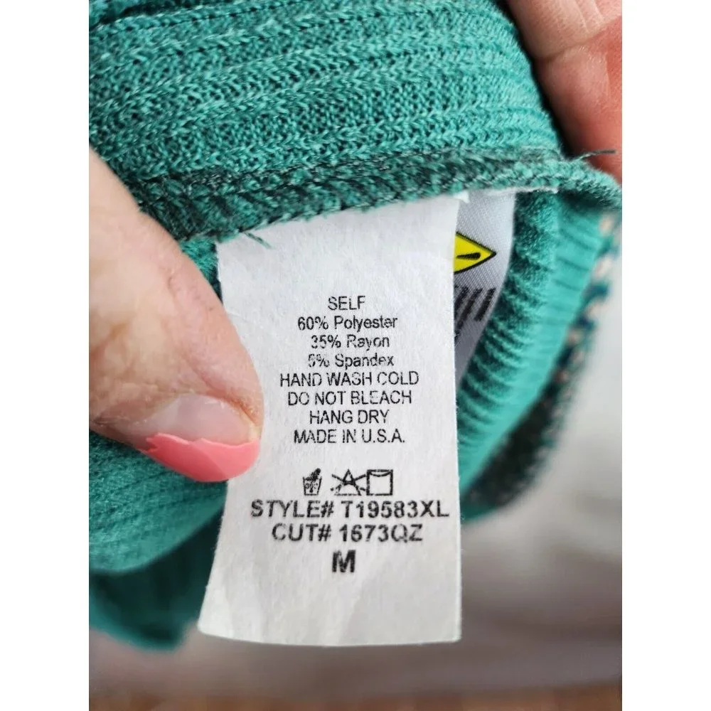 White Birch Green Floral Puff Sleeve Ribbed Knit BOHO Tunic Top Medium - Picture 6 of 8